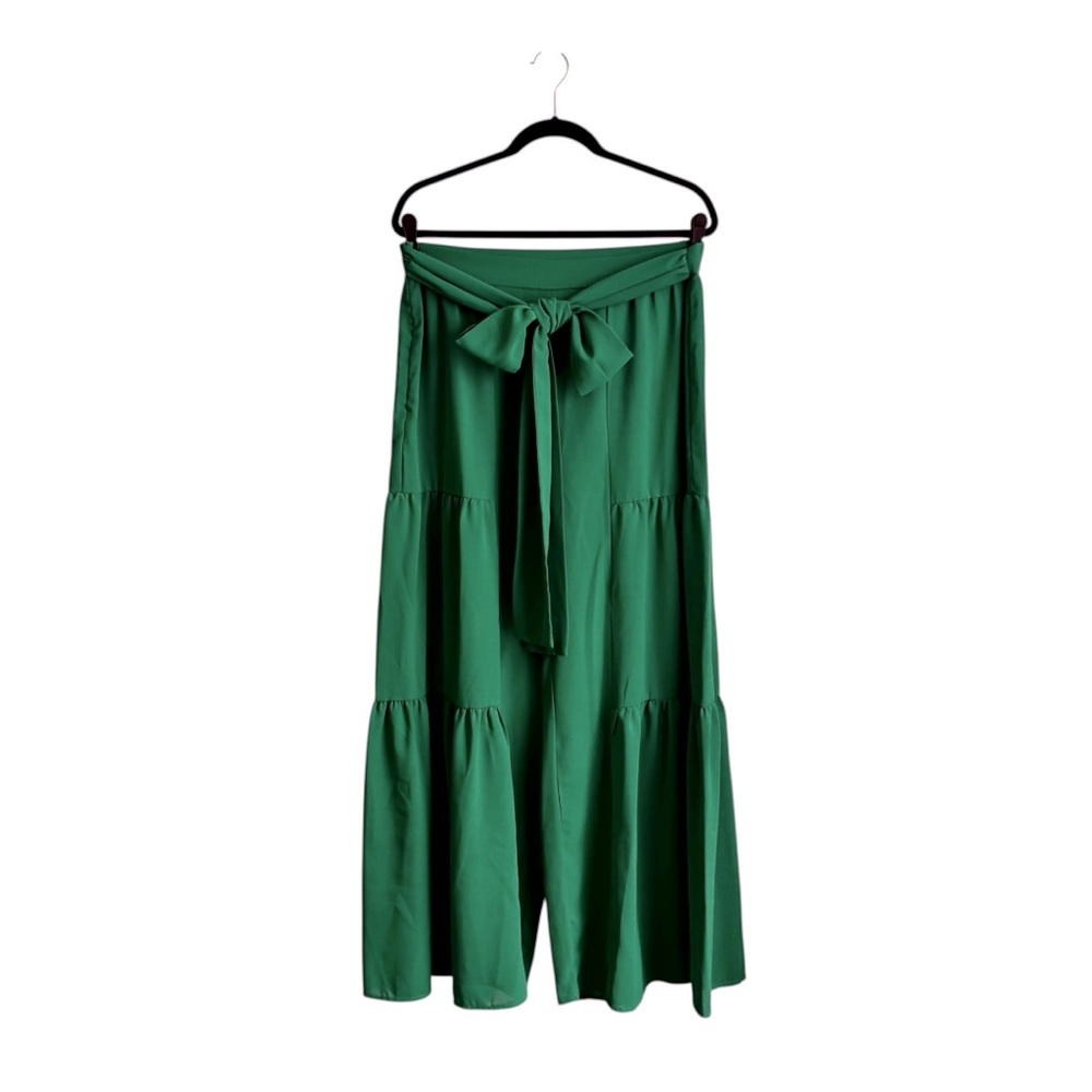 SHEIN Bae Vibrant Green Ruffled Wide Leg Pants Size 0X NWOT 10 0496 - Picture 7 of 7